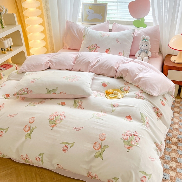 91家纺网 家纺一手货源 找家纺 妖妖家纺 2024新款超柔软糯水洗云朵棉印花四季款四件套 浪漫花开