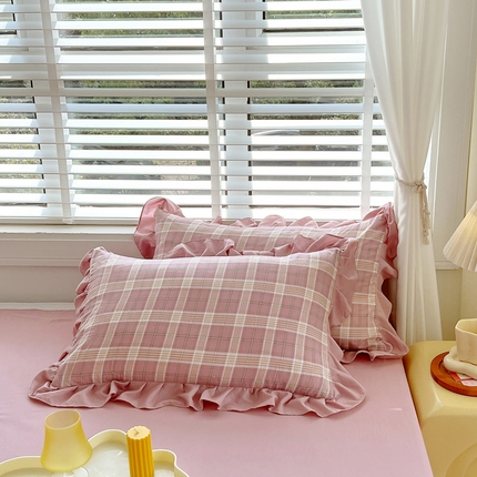 91家纺网 家纺一手货源 找家纺 美宜家 2025新款水洗棉麻印花枕套 粉豆沙