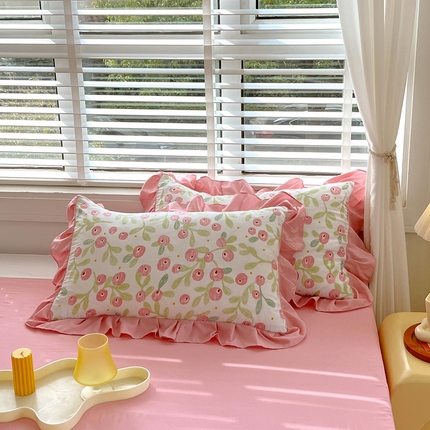 91家纺网 家纺一手货源 找家纺 美宜家 2025新款水洗棉麻印花枕套 甜果樱桃