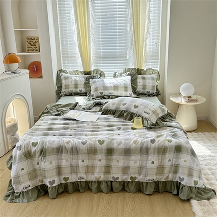 91家纺网 家纺一手货源 找家纺 仟网汇 2024新款韩版糯糯棉花边夏被四件套田园法式 格调爱心