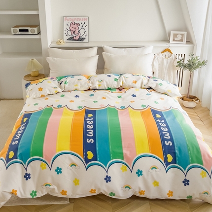 91家纺网 家纺一手货源 找家纺 金泰莱 2025新款全棉被套全棉斜纹印花被套纯棉被套单被套 彩虹