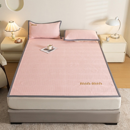 91家纺网 家纺一手货源 找家纺 莱登卡奴 24新款A类抗菌刺绣款冰豆豆凉席床席款 豆豆床席-粉色