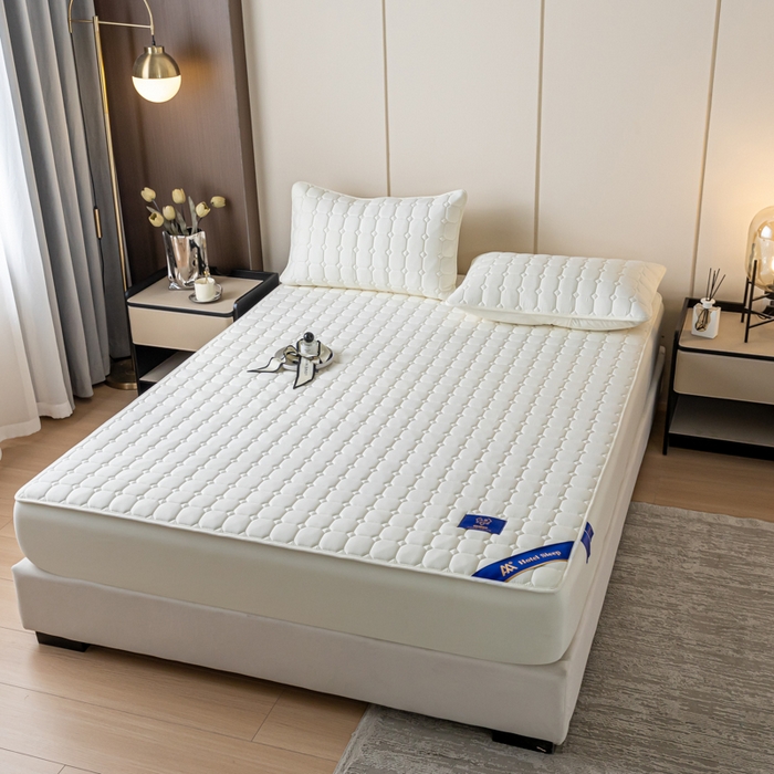 91家纺网 家纺一手货源 找家纺 芬晴家纺   2024新款酒店款夹棉床笠 春华-米白