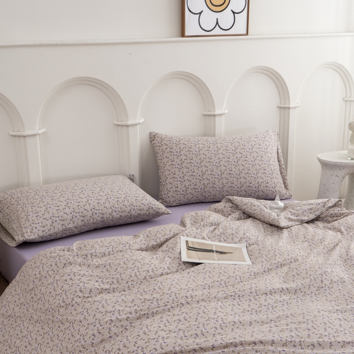 91家纺网 家纺一手货源 找家纺 恋尚羽家纺 2025新款A类母婴级印花全棉针织棉四件套 小碎花-紫