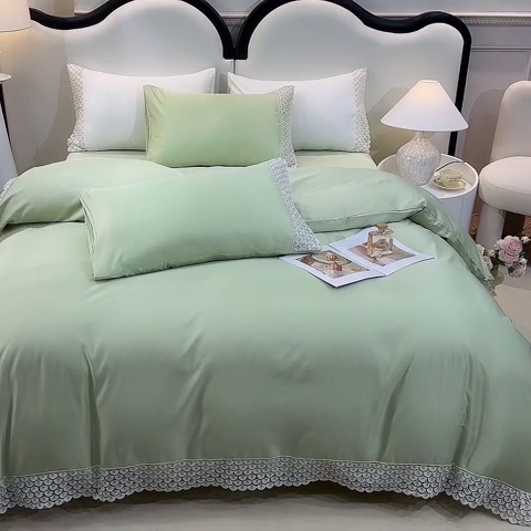 91家纺网 家纺一手货源 找家纺 艾米家居 2025水洗真丝鱼鳞边艾琳系列 艾琳水绿