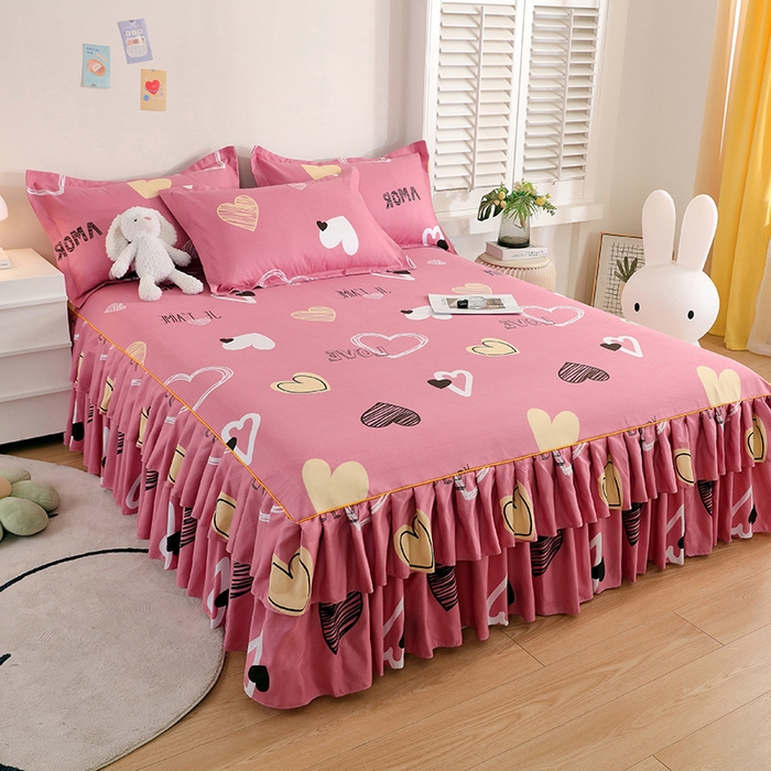 91家纺网 家纺一手货源 找家纺 艾橙 2024新款140克植物羊绒双边单床裙 元气心情