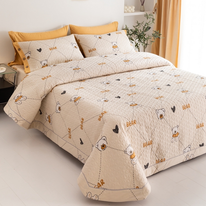 91家纺网 家纺一手货源 找家纺 优乐家纺 2025新款纯棉床盖三件套/单件 奇妙熊