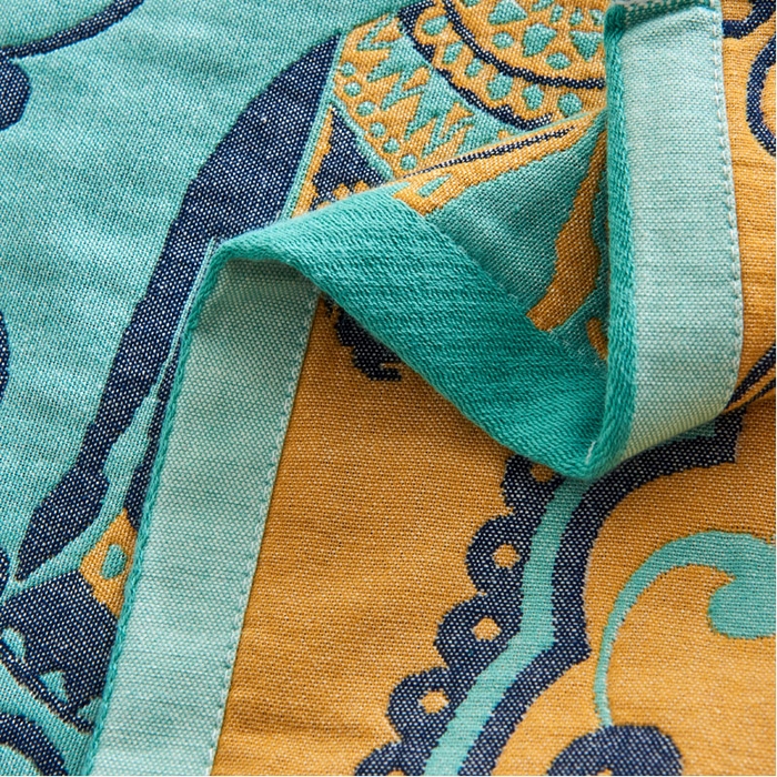 91家纺网 家纺一手货源 找家纺 朴尔毛巾被 2024年民族风彩棉系列四层纱布枕巾 印象派绿52*78cm/一对