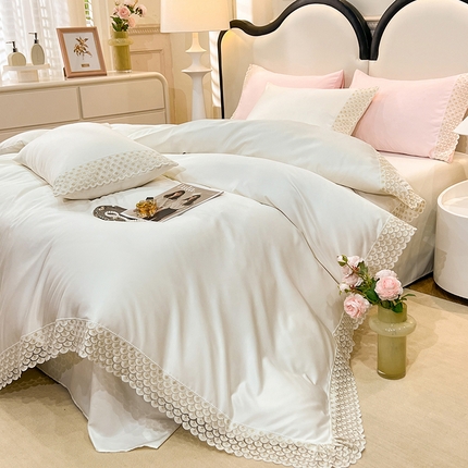 91家纺网 家纺一手货源 找家纺 艾米家居 2025水洗真丝鱼鳞边艾琳系列 艾琳白