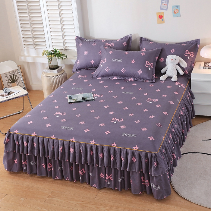 91家纺网 家纺一手货源 找家纺 艾橙 2024新款140克植物羊绒双边单床裙 卡漫时光