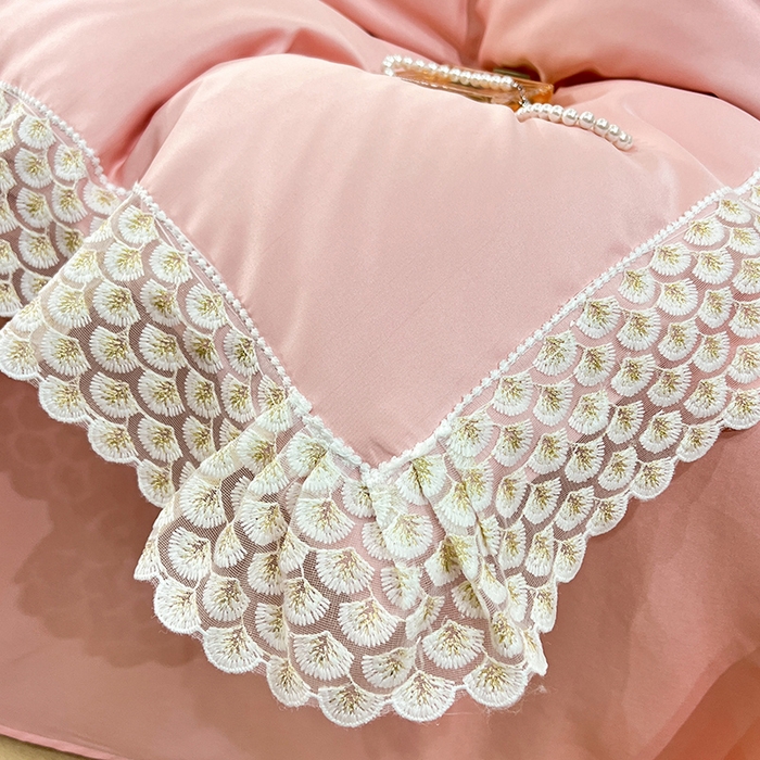 91家纺网 家纺一手货源 找家纺 艾米家居 2025水洗真丝鱼鳞边艾琳系列 艾琳豆沙