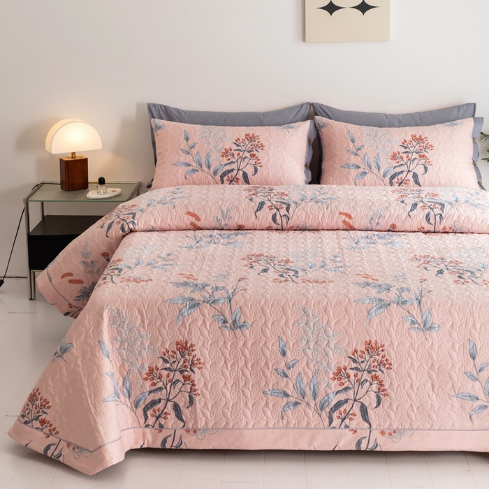 91家纺网 家纺一手货源 找家纺 优乐家纺 2025新款纯棉床盖三件套/单件 晗蕊初开-粉