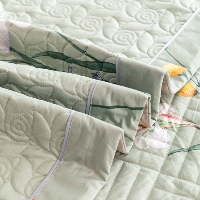 91家纺网 家纺一手货源 找家纺 优乐家纺 2025新款纯棉床盖三件套/单件 晗蕊初开-绿