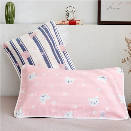 91家纺网 家纺一手货源 找家纺 朴尔2024新款六层纱布全棉循环小花型枕巾50*80cm一对 甜蜜小熊粉