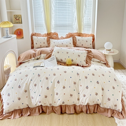 91家纺网 家纺一手货源 找家纺 （总）仟网汇 2024新款韩版糯糯棉花边四件套田园法式