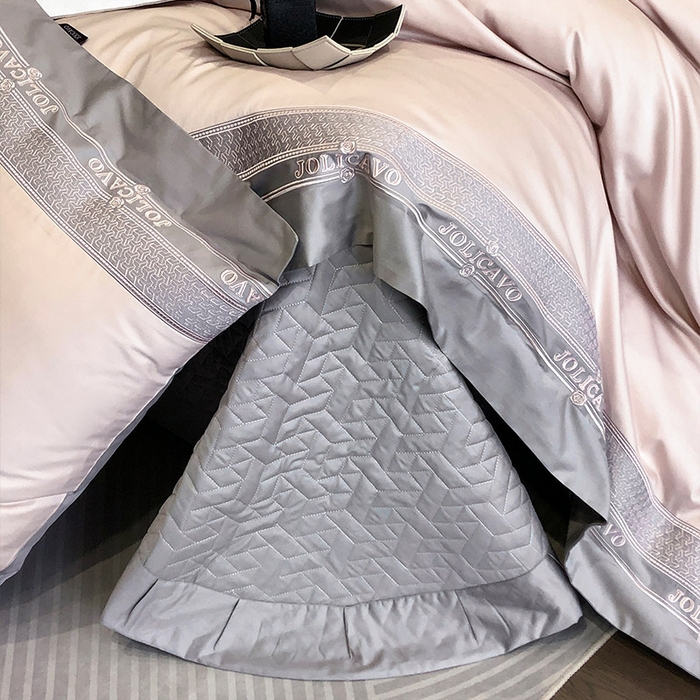 91家纺网 家纺一手货源 找家纺  【2024高端奢品】A类母婴级100支长绒棉四件套重工刺绣轻奢风拼接款澳棉简约床上用品   奥蒂斯-玉珠粉