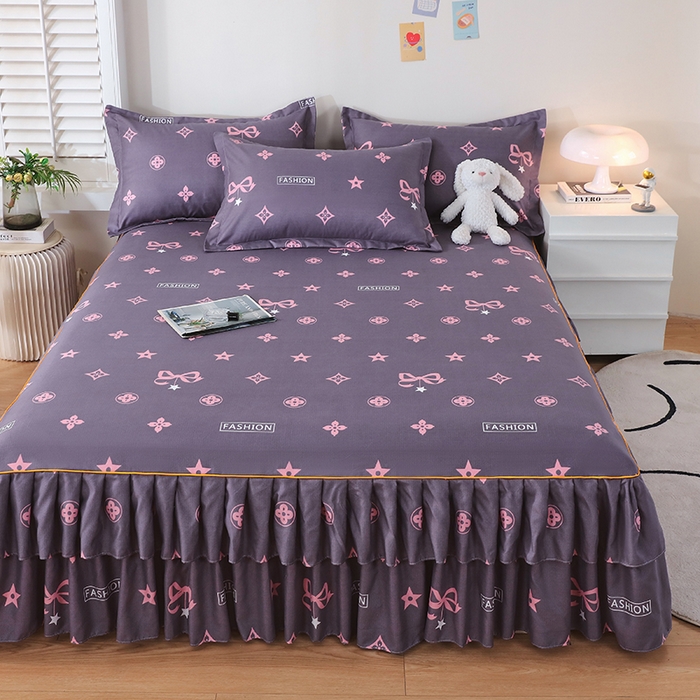 91家纺网 家纺一手货源 找家纺 艾橙 2024新款140克植物羊绒双边单床裙 卡漫时光