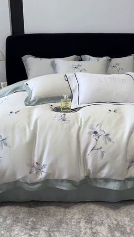 91家纺网 家纺一手货源 找家纺 时亿家居 2024新款兰精天丝四件套 墨彩