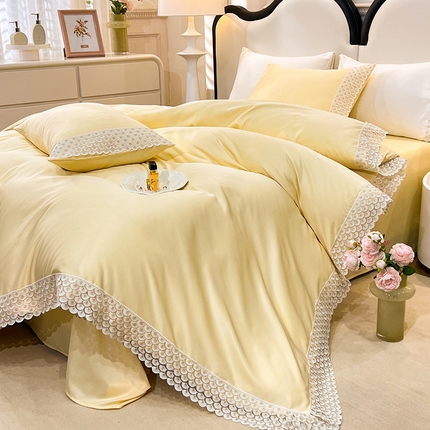 91家纺网 家纺一手货源 找家纺 艾米家居 2025水洗真丝鱼鳞边艾琳系列 艾琳黄