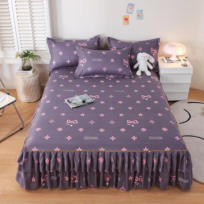 91家纺网 家纺一手货源 找家纺 艾橙 2024新款140克植物羊绒双边单床裙 卡漫时光