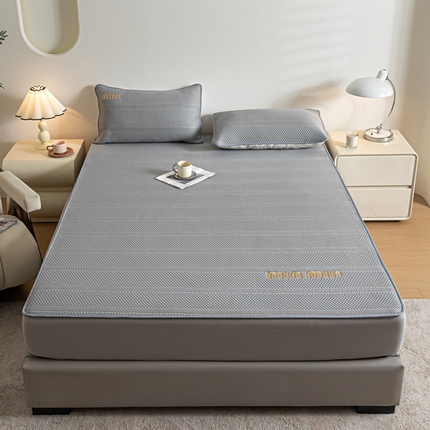 91家纺网 家纺一手货源 找家纺 莱登卡奴 24新款A类抗菌刺绣款冰豆豆凉席床笠款 豆豆床笠-深灰