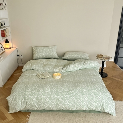 91家纺网 家纺一手货源 找家纺 恋尚羽家纺 2025新款A类母婴级印花全棉针织棉四件套 秘境绿