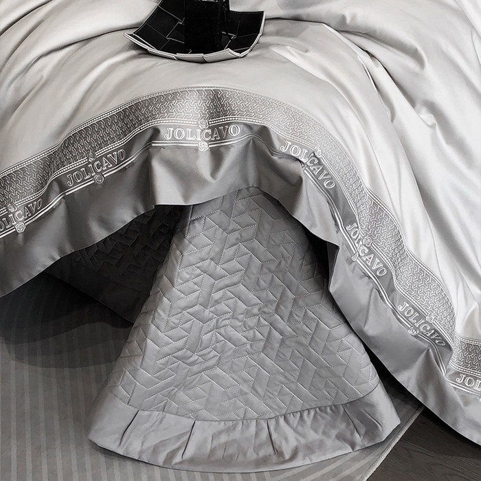 91家纺网 家纺一手货源 找家纺  【2024高端奢品】A类母婴级100支长绒棉四件套重工刺绣轻奢风拼接款澳棉简约床上用品  奥蒂斯-优雅灰