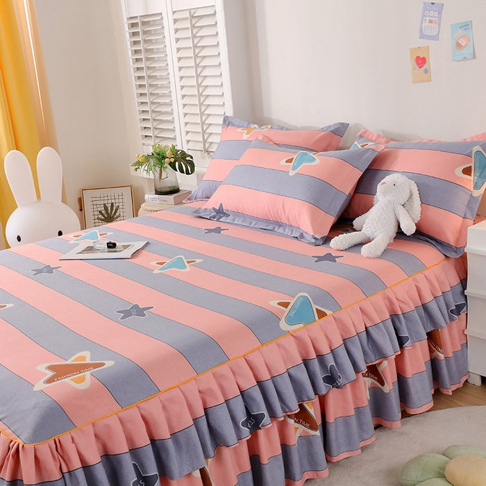 91家纺网 家纺一手货源 找家纺 艾橙 2024新款140克植物羊绒双边单床裙 浪漫星河