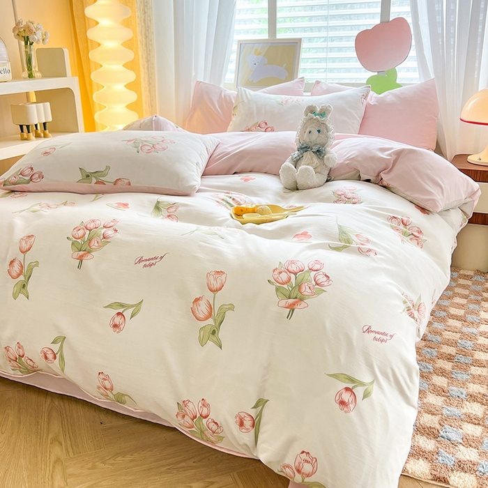 91家纺网 家纺一手货源 找家纺 妖妖家纺 2024新款超柔软糯水洗云朵棉印花四季款四件套 浪漫花开