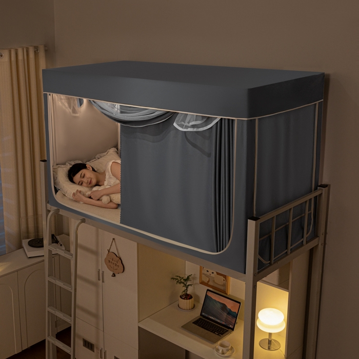 91家纺网 家纺一手货源 找家纺 博诺 2024新款99%全涂层遮光卡通学生蚊帐 雾霾蓝