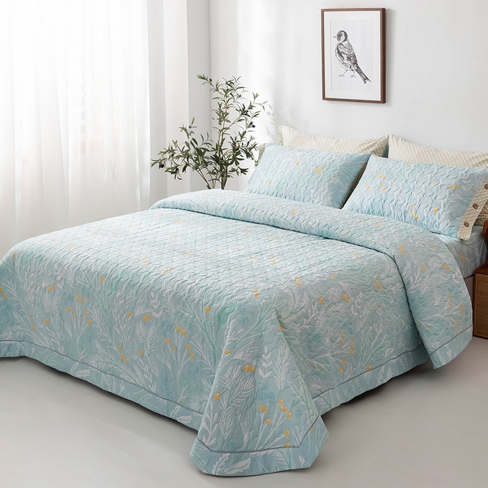 91家纺网 家纺一手货源 找家纺 优乐家纺 2025新款纯棉床盖三件套/单件 嫣然