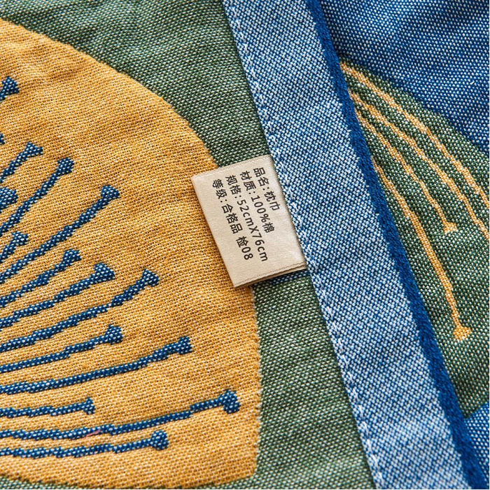 91家纺网 家纺一手货源 找家纺 朴尔毛巾被 2024年民族风彩棉系列四层纱布枕巾 梦幻蒲公英蓝52*78cm/一对