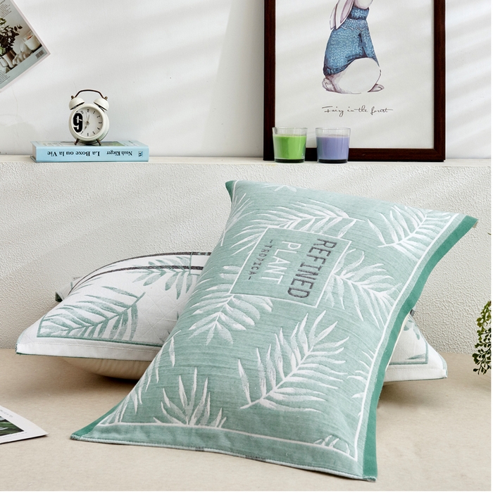 91家纺网 家纺一手货源 找家纺 朴尔家纺 2024新款混纺三层纱布枕巾 热带草原-绿 52*78/对