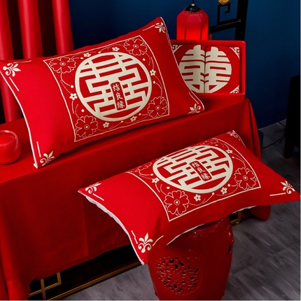 91家纺网 家纺一手货源 找家纺 （总）朴尔家纺-毛巾被 2024年婚庆系列大红四层纱布枕巾