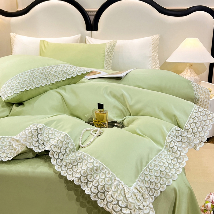 91家纺网 家纺一手货源 找家纺 艾米家居 2025水洗真丝鱼鳞边艾琳系列 艾琳水绿