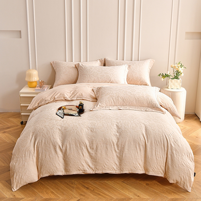 91家纺网 家纺一手货源 找家纺 金艾草 2024新款水洗全棉浮雕提花床盖四件套 蜀锦-茉莉白