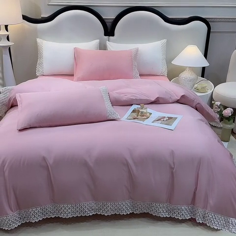 91家纺网 家纺一手货源 找家纺 艾米家居 2025水洗真丝鱼鳞边艾琳系列 艾琳豆沙