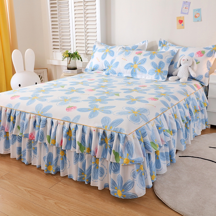 91家纺网 家纺一手货源 找家纺 艾橙 2024新款140克植物羊绒双边单床裙 草莓花海