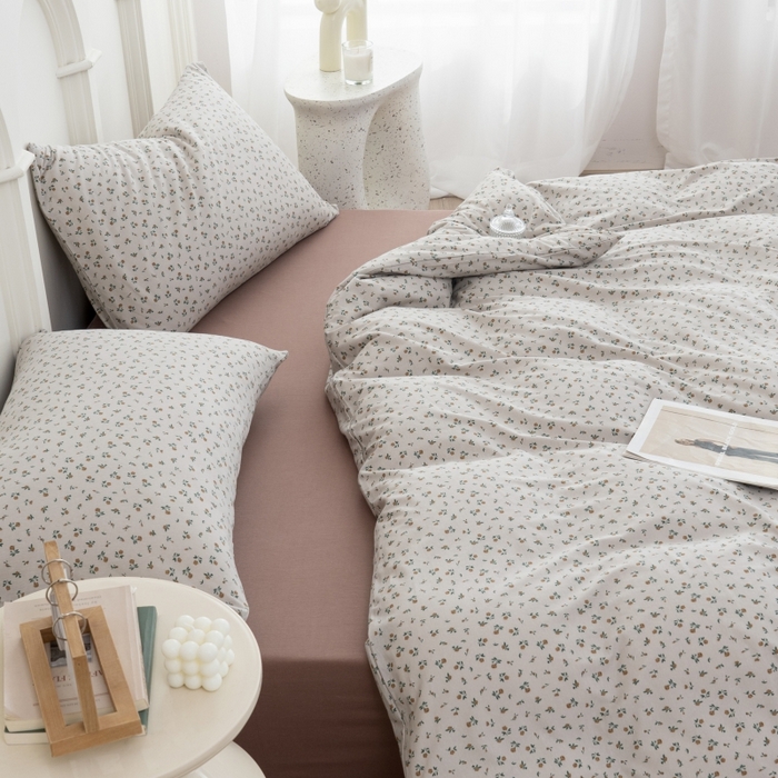 91家纺网 家纺一手货源 找家纺 恋尚羽家纺 2025新款A类母婴级印花全棉针织棉四件套 小碎花-粉