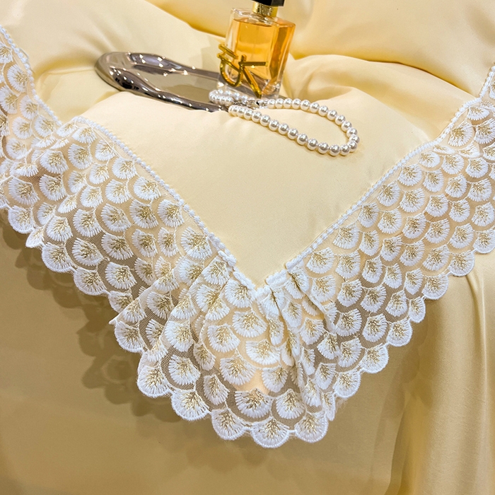 91家纺网 家纺一手货源 找家纺 艾米家居 2025水洗真丝鱼鳞边艾琳系列 艾琳黄