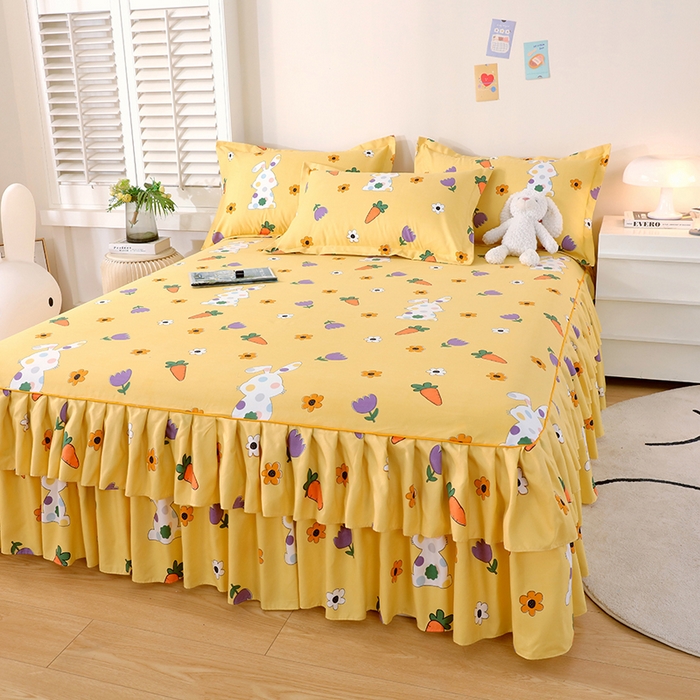 91家纺网 家纺一手货源 找家纺 艾橙 2024新款140克植物羊绒双边单床裙 甜美春光