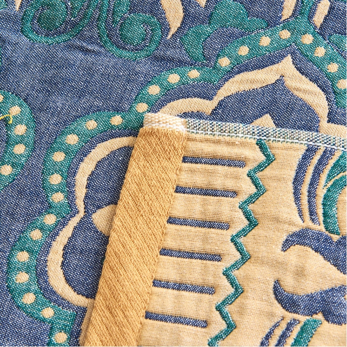 91家纺网 家纺一手货源 找家纺 朴尔毛巾被 2024年民族风彩棉系列四层纱布枕巾 花团锦簇-黄52*78cm/一对