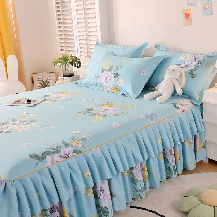 91家纺网 家纺一手货源 找家纺 艾橙 2024新款140克植物羊绒双边单床裙 晨园幽香