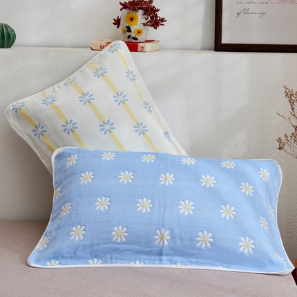 91家纺网 家纺一手货源 找家纺 （总）朴尔2024新款六层纱布全棉循环小花型枕巾50*80cm一对