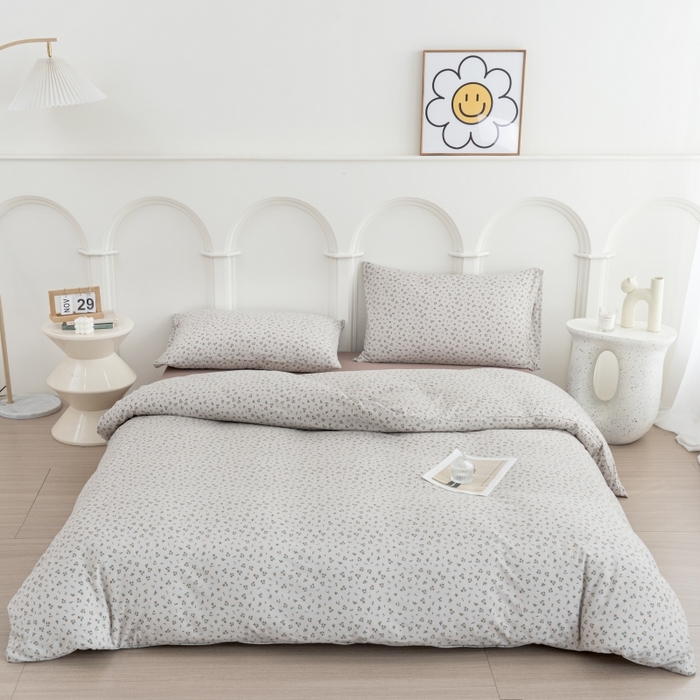 91家纺网 家纺一手货源 找家纺 恋尚羽家纺 2025新款A类母婴级印花全棉针织棉四件套 小碎花-粉