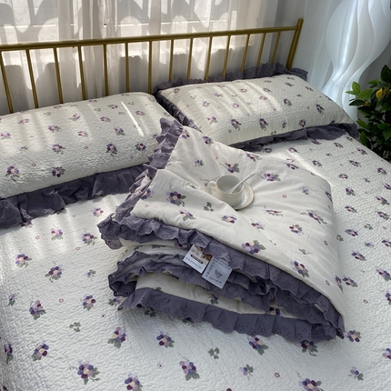 暖居家居 2024新款全棉床盖三件套 葡萄紫色