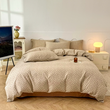 爱思佳 2024新款A类母婴全棉双层纱印花四件套直播热卖系列-系列一 春晓(肉桂玉）