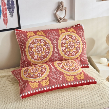 91家纺网 家纺一手货源 找家纺 （总）朴尔毛巾被 2024年民族风彩棉系列四层纱布枕巾