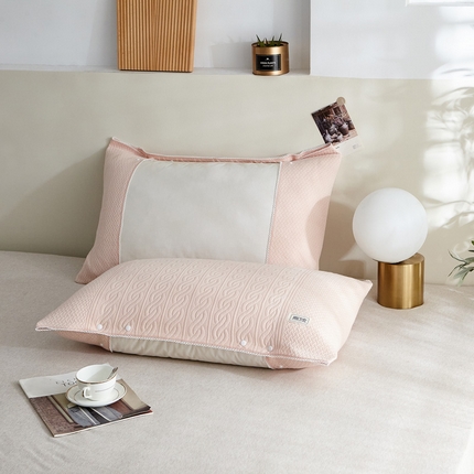 91家纺网 家纺一手货源 找家纺 朴尔 2024年半包卡扣式三层纱布魔术枕巾 半包纯色扭花-粉 50*105cm（一对）