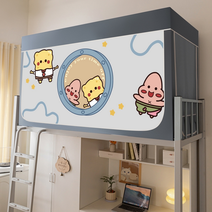 91家纺网 家纺一手货源 找家纺 博诺 2024新款99%加厚涂银层遮光卡通学生蚊帐 海绵宝宝